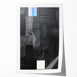 Abstract minimalist wall art print with soft pastel colors and geometric shapes, rolled and ready for display, showcasing modern decor aesthetic.