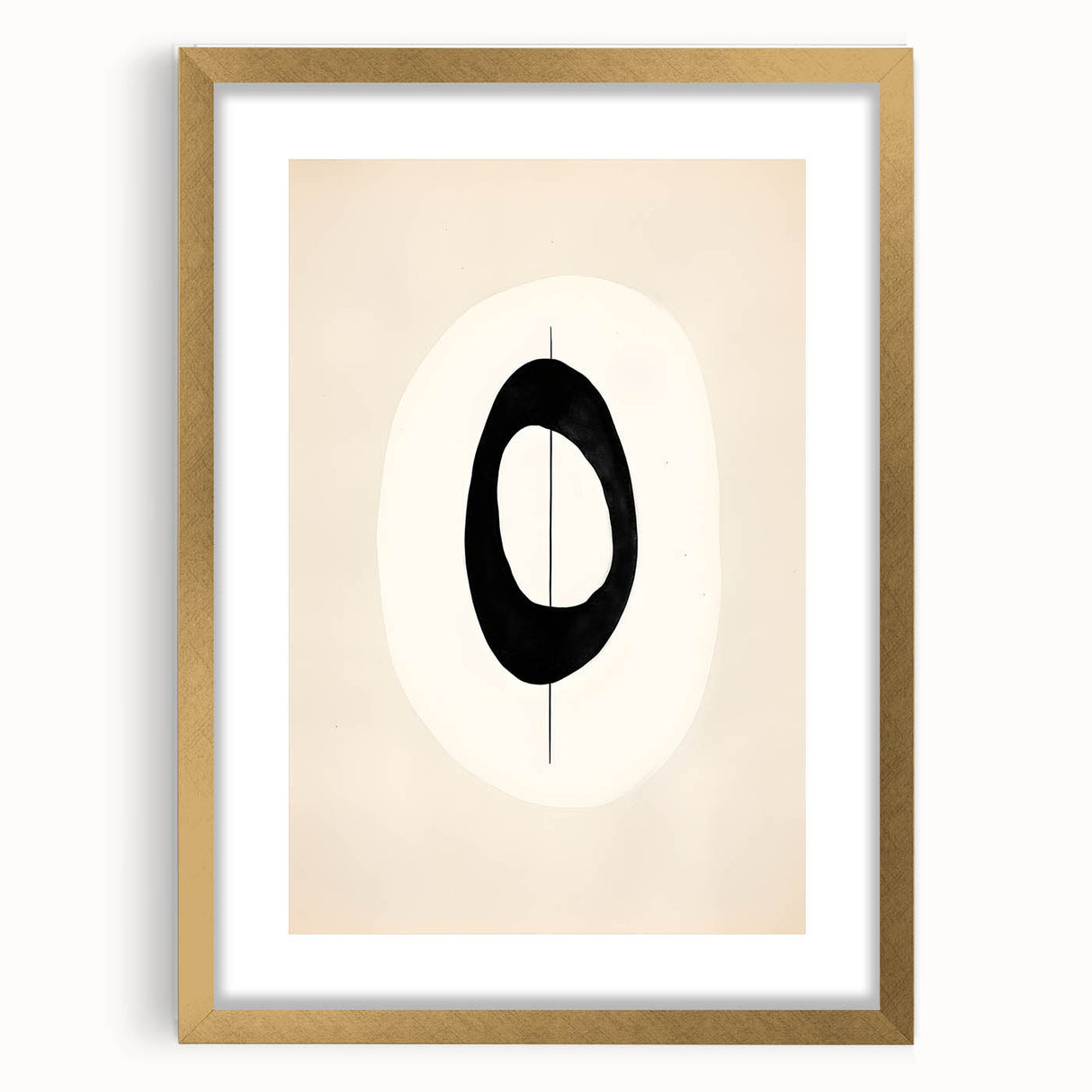 Abstract minimalist wall art framed with a mat and gold accents, showcasing a modern design that enhances contemporary home decor, perfect for stylish interiors.