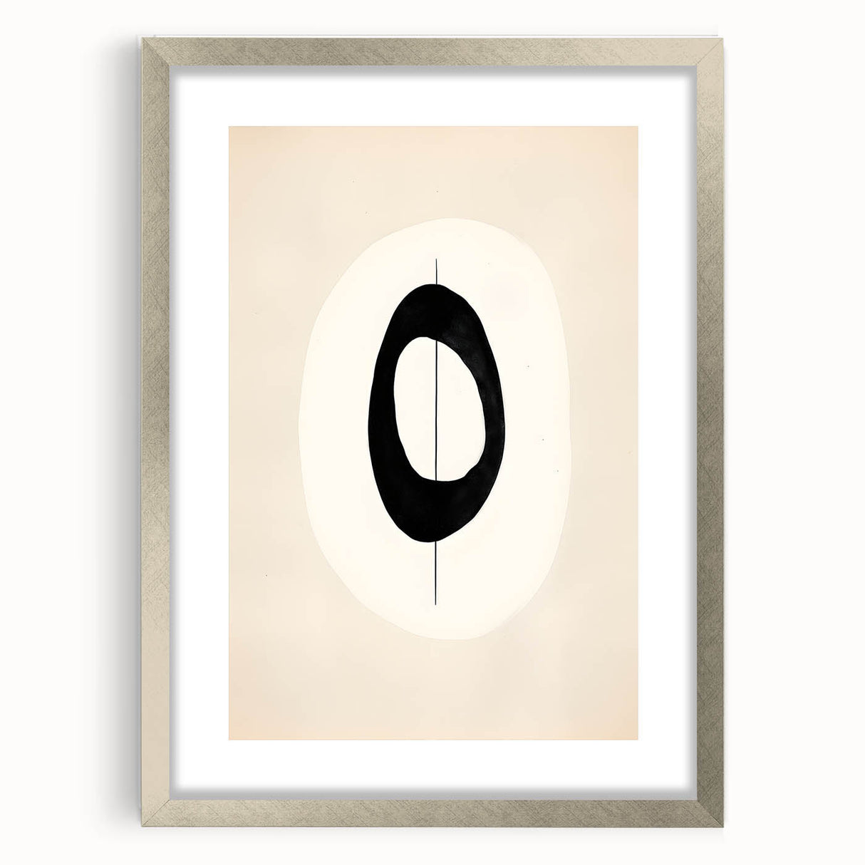 Abstract minimalist wall art framed in silver with a mat, showcasing a modern design that enhances contemporary decor, ideal for stylish living spaces.