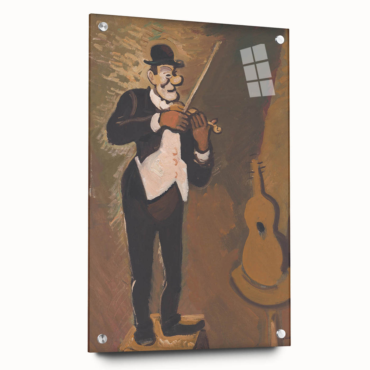 Vintage Performer Wall Art - Whimsical Clown Playing Violin in Warm Tones
