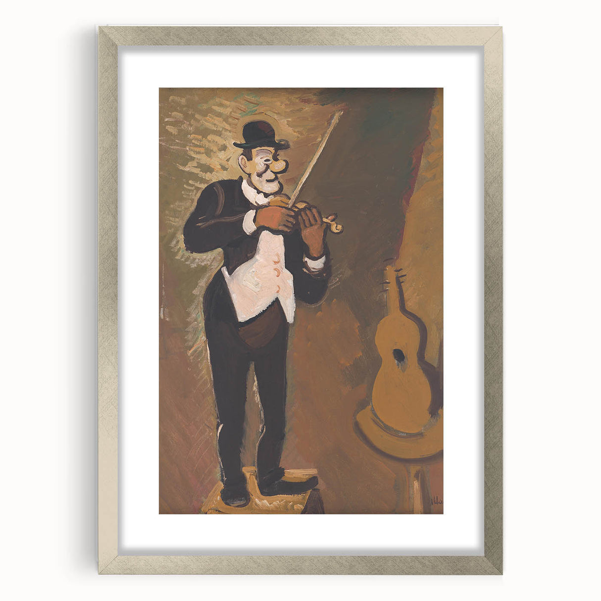 Vintage Performer Wall Art - Whimsical Clown Playing Violin in Warm Tones