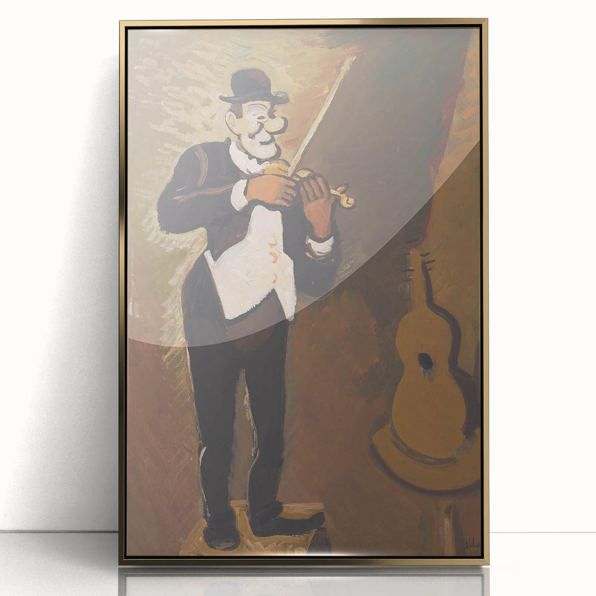 Vintage Performer Wall Art - Whimsical Clown Playing Violin in Warm Tones