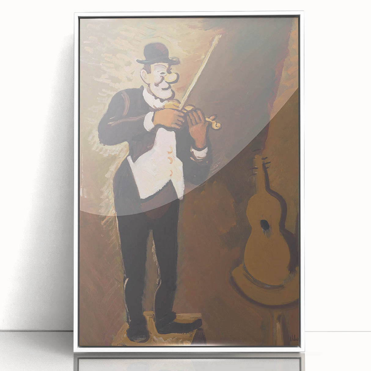 Vintage Performer Wall Art - Whimsical Clown Playing Violin in Warm Tones