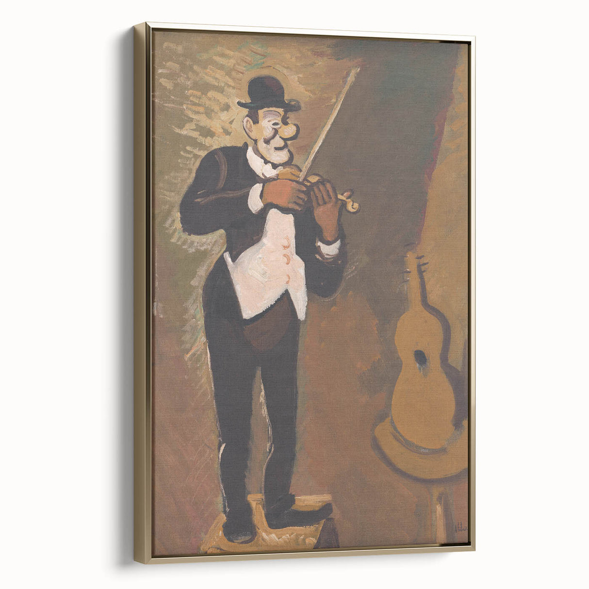 Vintage Performer Wall Art - Whimsical Clown Playing Violin in Warm Tones