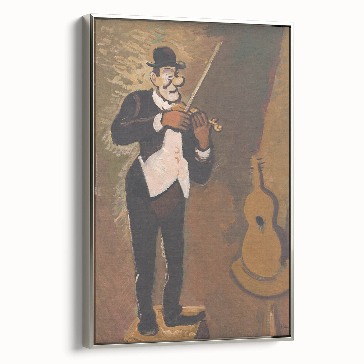 Vintage Performer Wall Art - Whimsical Clown Playing Violin in Warm Tones
