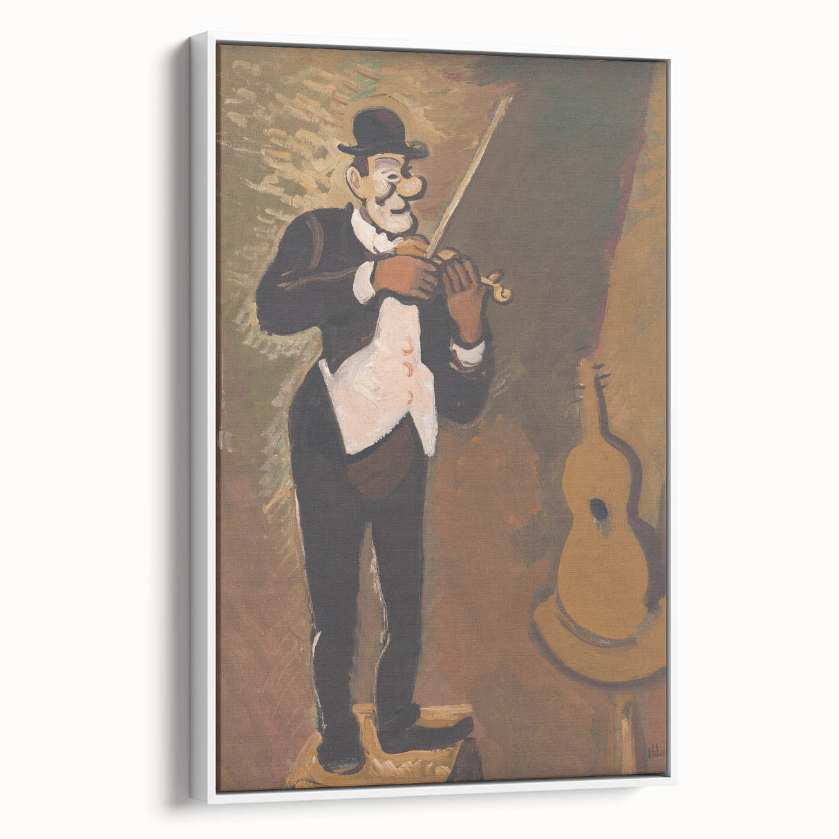 Vintage Performer Wall Art - Whimsical Clown Playing Violin in Warm Tones
