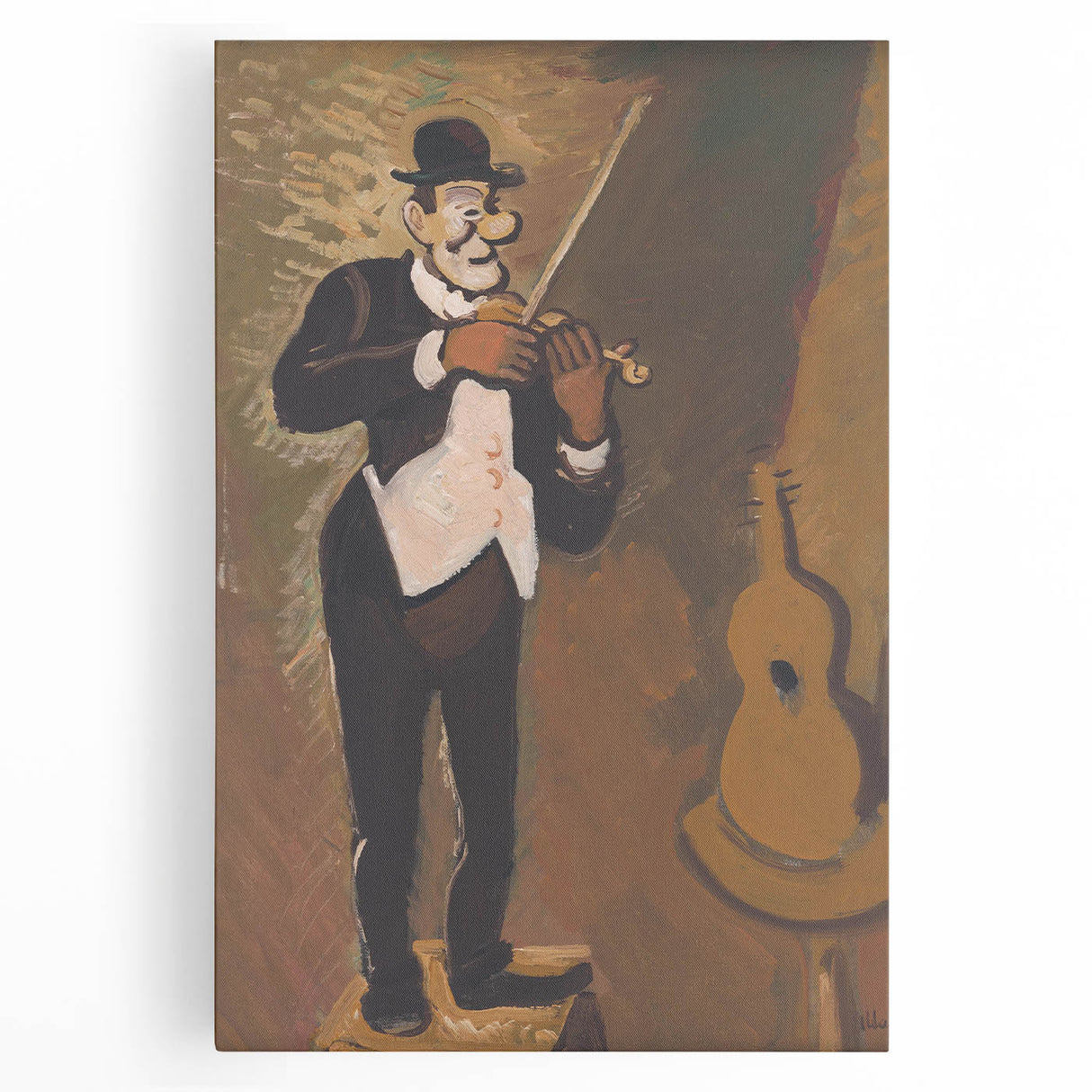 Vintage Performer Wall Art - Whimsical Clown Playing Violin in Warm Tones