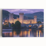Stretched canvas artwork depicting a scenic landscape with a majestic castle, vibrant colors, and detailed textures, perfect for home decor or art collections.