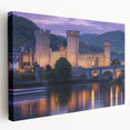 Stretched canvas artwork depicting a vibrant landscape with a historic castle set against a dramatic sky, showcasing rich colors and intricate details. Perfect for home decor enthusiasts seeking unique wall art.
