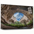Acrylic landscape artwork showcasing a detailed cave scene, viewed from the side, mounted with pins for display. Ideal for nature-themed decor and art enthusiasts.
