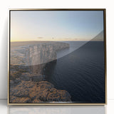 Framed acrylic artwork showcasing a breathtaking landscape of cliffs with a golden hue, perfect for enhancing modern home decor or office spaces.