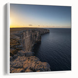 Framed canvas artwork depicting stunning cliff landscapes in vibrant colors, showcased from a side view against a white background, perfect for modern home decor.