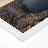 Stunning rolled canvas artwork showcasing a vibrant coastal cliff landscape with rich colors and intricate details, ideal for enhancing home decor.