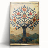 Framed Dining Room Prints - Vintage Folk Art Tree Canvas