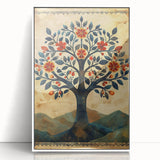 Framed Dining Room Prints - Vintage Folk Art Tree Canvas