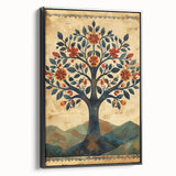 Framed Dining Room Prints - Vintage Folk Art Tree Canvas