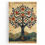 Framed Dining Room Prints - Vintage Folk Art Tree Canvas