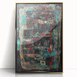 Abstract Office Wall Art - Bold Teal, Black & Red Corporate Print