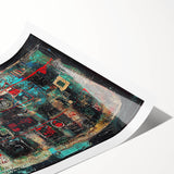 Abstract Office Wall Art - Bold Teal, Black & Red Corporate Print