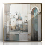 Framed abstract architecture wall art showcasing a gold-accented design, set in an elegant acrylic frame, perfect for modern home decor.