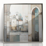 Framed abstract architecture wall art in silver acrylic, showcasing geometric patterns and modern design, perfect for contemporary home decor.