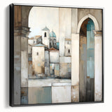 Framed abstract architecture wall art featuring a sleek black design, showcasing a modern aesthetic with geometric patterns, perfect for contemporary decor.