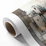 Abstract architecture wall art printed on rolled canvas, featuring bold geometric shapes and vibrant colors, perfect for modern home decor.