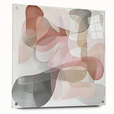 Abstract geometric acrylic glass artwork showcasing vibrant colors and sharp angles, displayed in a side view with visible mounting pins, ideal for modern decor.