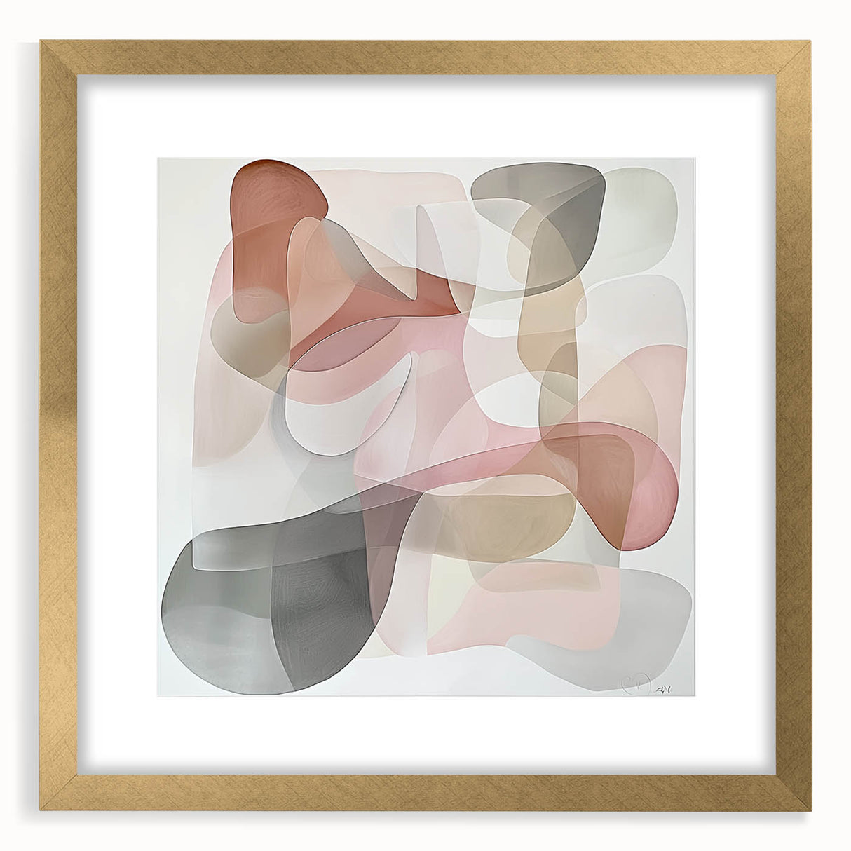 Abstract geometric frame in gold with a mat, showcasing a modern design ideal for contemporary decor. Perfect for art enthusiasts seeking elegance.