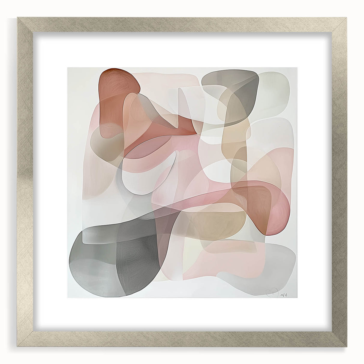 Abstract geometric frame in silver finish with a mat, showcasing a modern design, ideal for contemporary home decor. Perfect for enhancing wall aesthetics.
