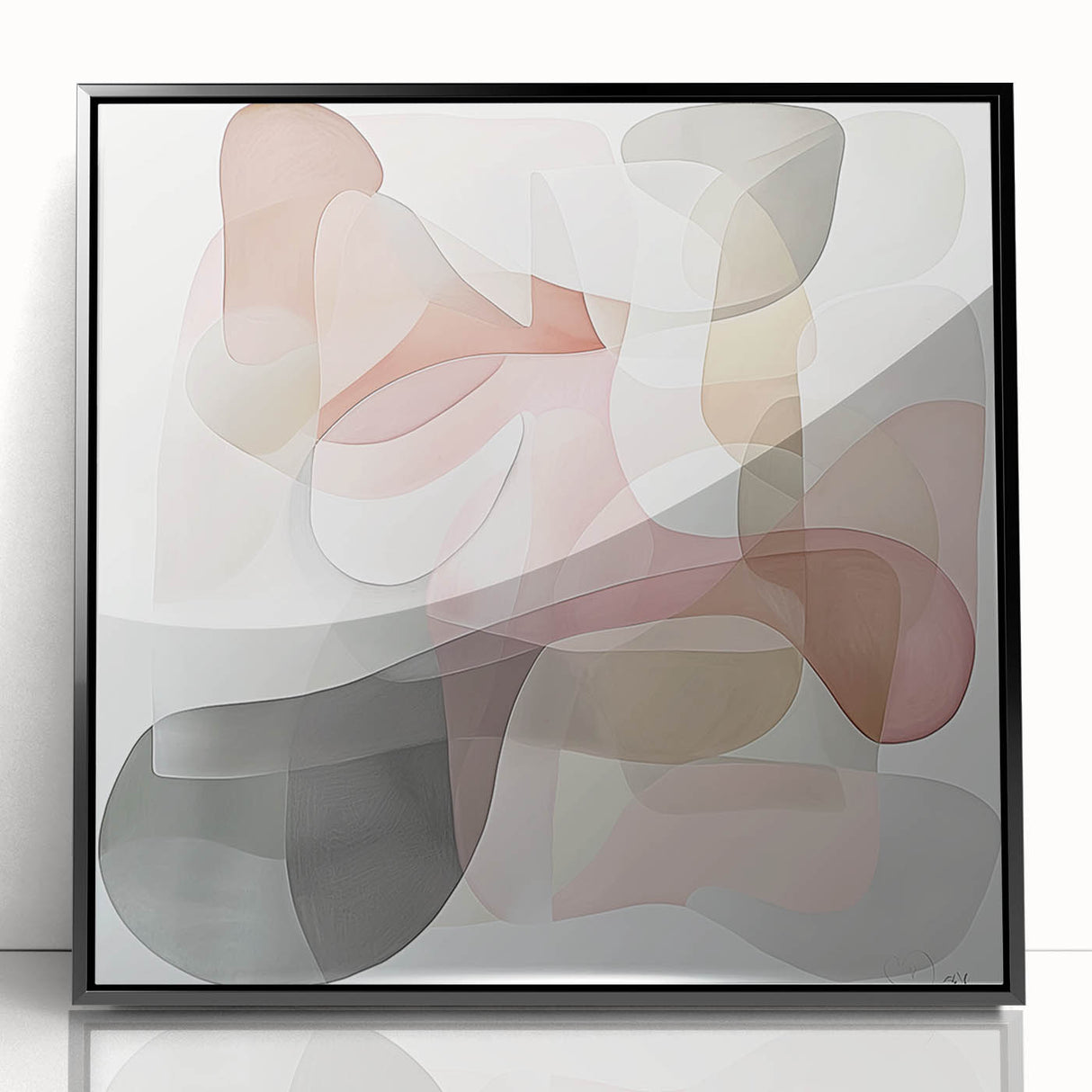 Abstract geometric design in a framed acrylic artwork featuring a striking black pattern, ideal for modern home decor. This piece adds a contemporary touch to any room.