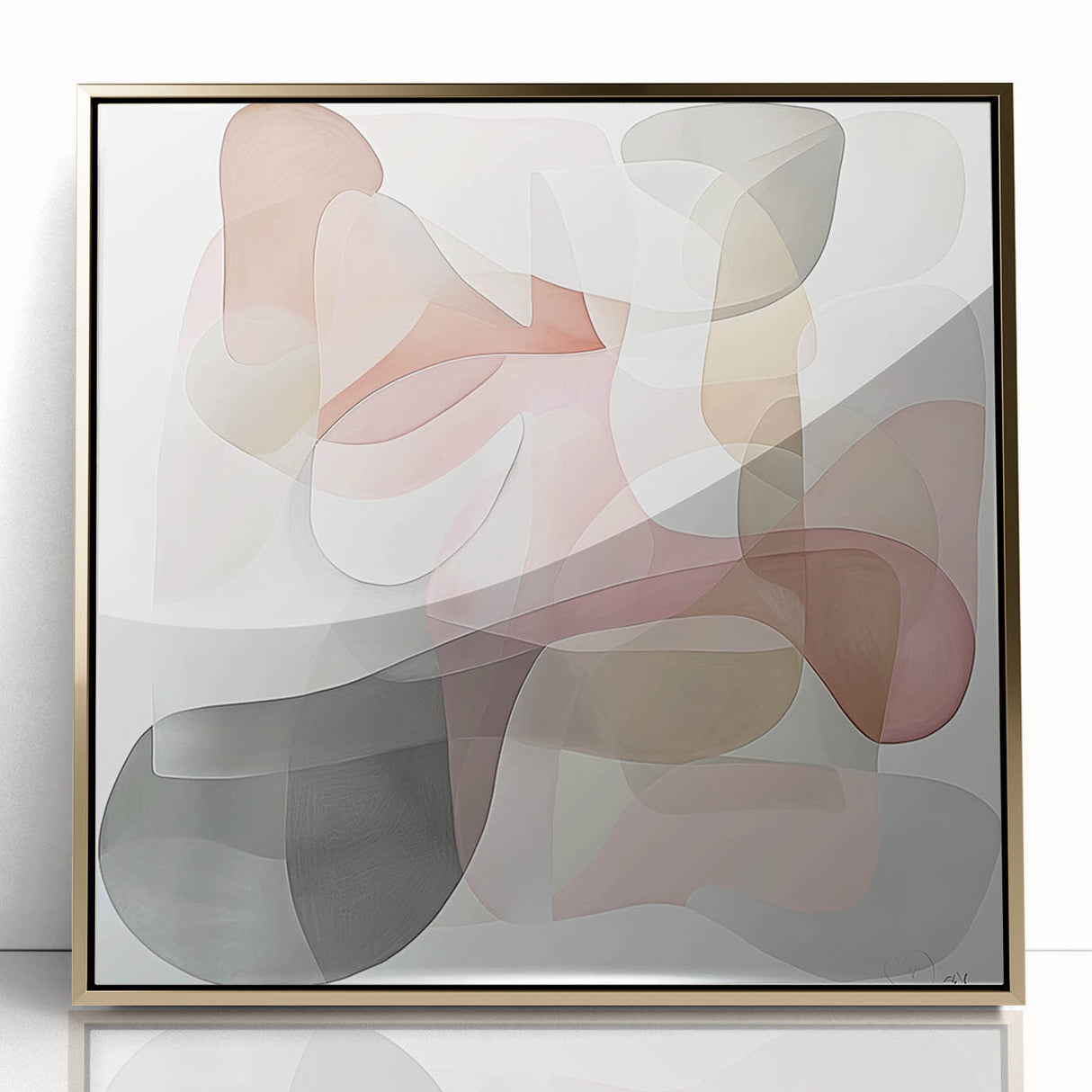 Framed abstract geometric wall art in gold tones, showcasing modern design elements with a sleek acrylic finish, perfect for contemporary interior decor.