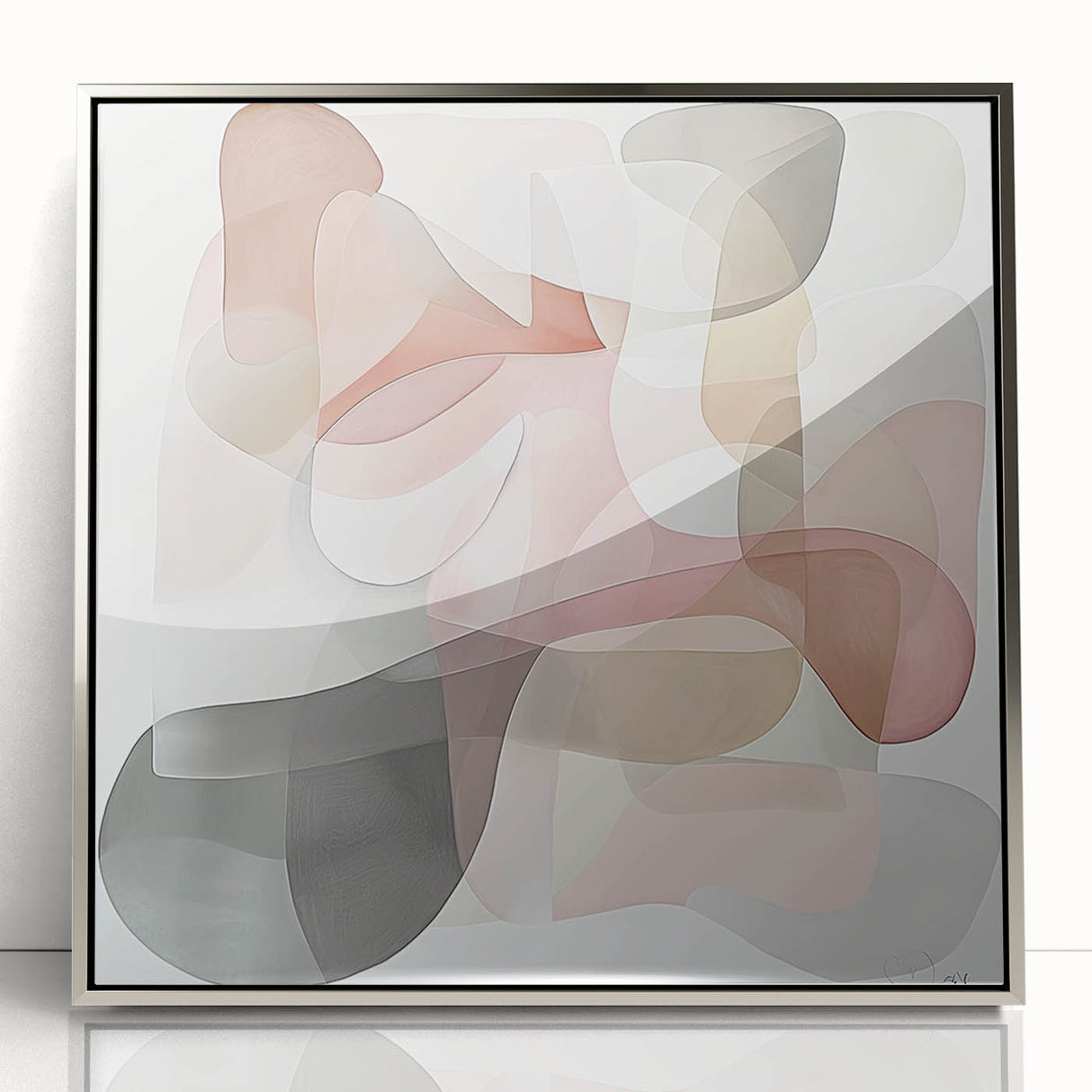 Framed abstract geometric wall art in silver hues, showcasing sharp lines and modern design elements, perfect for contemporary home decor.