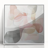 Framed abstract geometric artwork in a white acrylic finish, showcasing bold shapes and colors, perfect for modern home decor. Ideal for enhancing contemporary interior spaces.