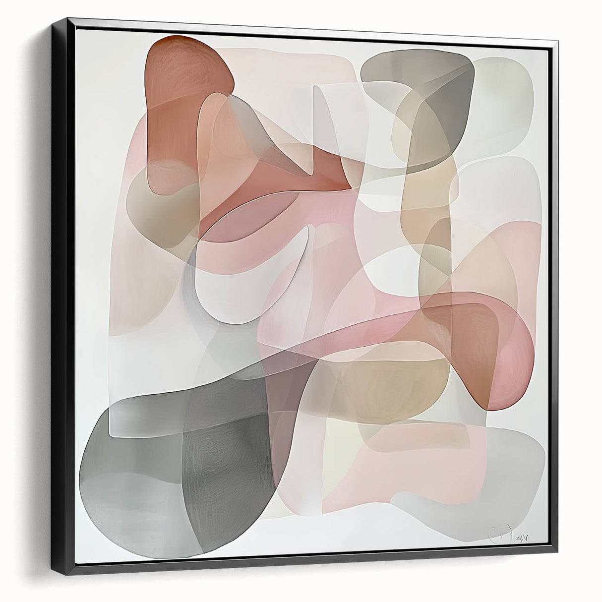 Framed abstract geometric canvas art in a sleek black finish, showcasing a modern design with sharp angles and contrasting colors, ideal for contemporary decor.