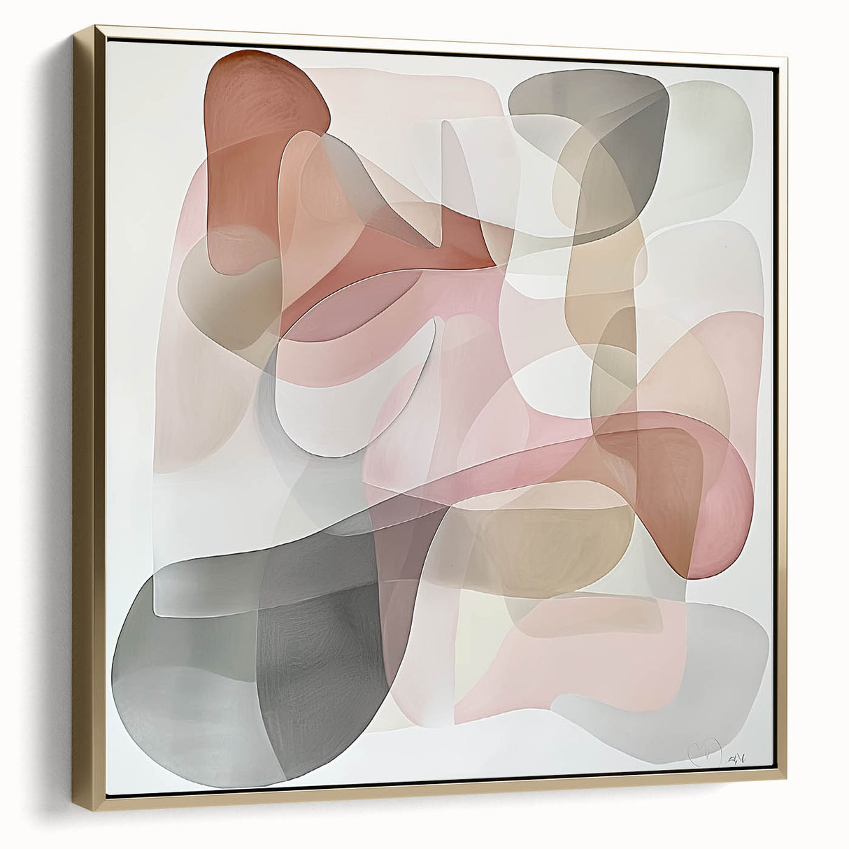 Abstract geometric framed canvas artwork in silver and gold hues, showcasing sharp lines and shapes, perfect for modern home decor or office aesthetics.