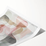 Abstract geometric rolled print showcasing vibrant colors and intricate shapes, elegantly packaged in a protective cardboard tube for easy display and shipping. Ideal for modern home decor enthusiasts seeking unique artistic elements.