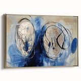 Framed canvas artwork showcasing an abstract design with gold splatters, adding a touch of elegance to modern decor. Perfect for enhancing living spaces or galleries.