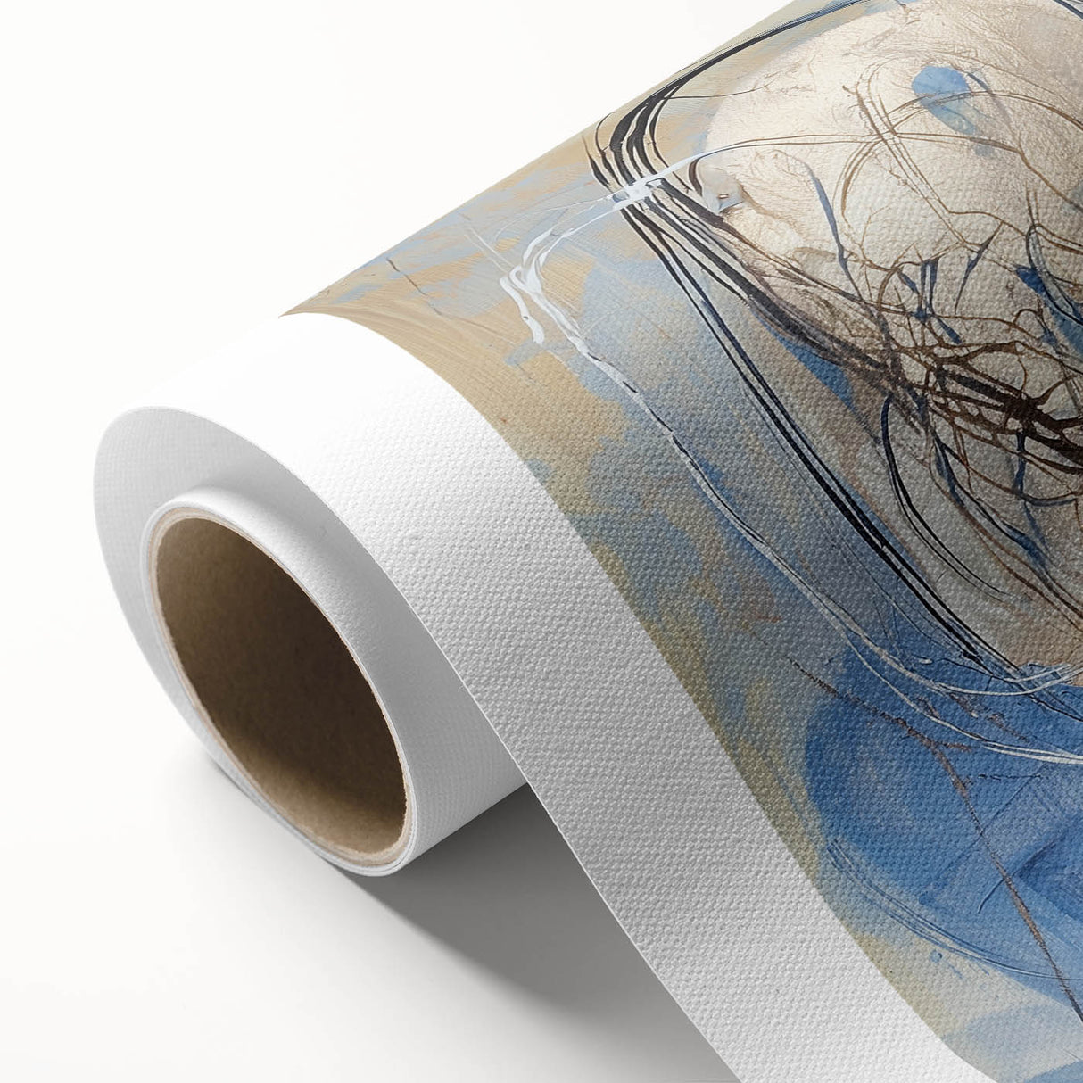 Abstract splatter art on rolled canvas showcasing vibrant colors and dynamic patterns, ideal for modern home decor. Packaged in a protective cardboard tube for safe delivery.