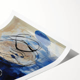 Abstract rolled canvas print showcasing vibrant splatter patterns in shades of blue, pink, and yellow, perfect for modern home decor. Packaged securely in a cardboard tube for safe delivery.