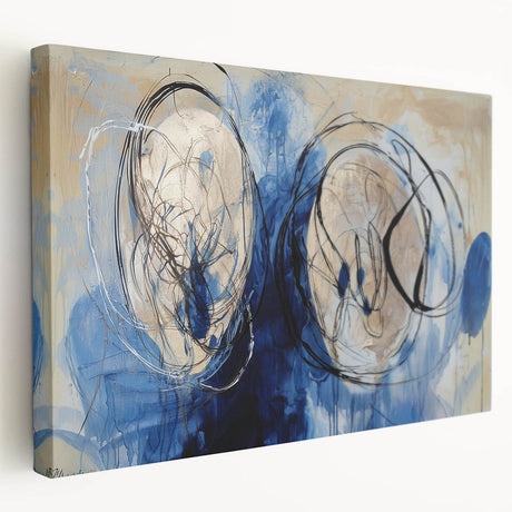 Abstract splatter design on a stretched canvas showcasing vibrant colors and dynamic patterns, perfect for modern home decor or art enthusiasts.