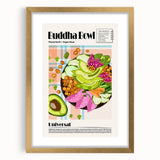Extra large abstract art print featuring textured food dishes in earthy tones, framed with a gold mat.
