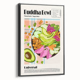 Black and white framed canvas featuring a vintage poster art style of various food dishes, suitable for bedroom wall decor.