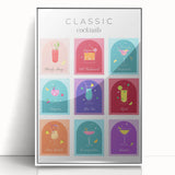 Mid-century modernist art featuring a stylized food and drink motif in pastel shades, framed acrylic.