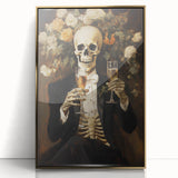 Spooky Wall Art - Elegant Skeleton Champagne Halloween Canvas