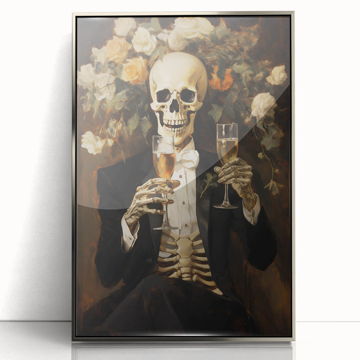 Spooky Wall Art - Elegant Skeleton Champagne Halloween Canvas