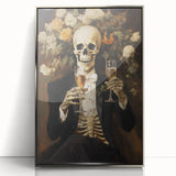Spooky Wall Art - Elegant Skeleton Champagne Halloween Canvas