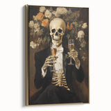 Spooky Wall Art - Elegant Skeleton Champagne Halloween Canvas