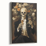 Spooky Wall Art - Elegant Skeleton Champagne Halloween Canvas