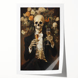 Spooky Wall Art - Elegant Skeleton Champagne Halloween Canvas